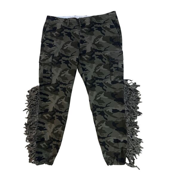 Green and Black Cargo Pants with Fringe Detail - Picture 2 of 14